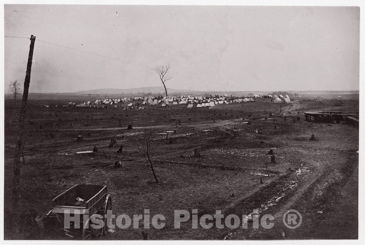 Photo Print : PhotographWagon in a Landscape with Army Encampment in The Distance. Brady Album, p. 125" - Artist: Mathew B. Brady - Created: 1861–65 : Vintage Wall Art