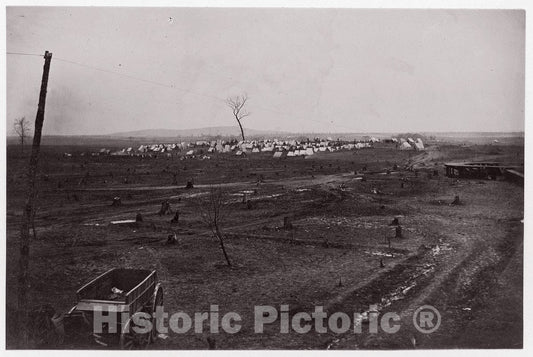 Photo Print : PhotographWagon in a Landscape with Army Encampment in The Distance. Brady Album, p. 125" - Artist: Mathew B. Brady - Created: 1861–65 : Vintage Wall Art