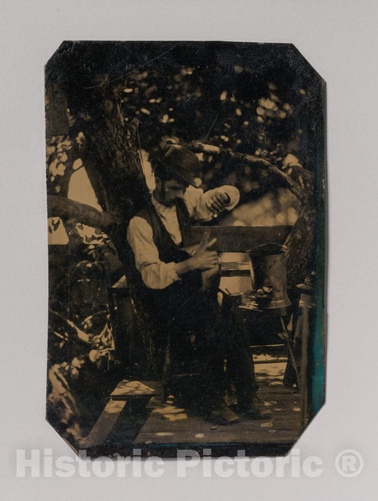 Art Print : Tinsmith Working Under a Tree - Artist Unknown : Vintage Wall Art