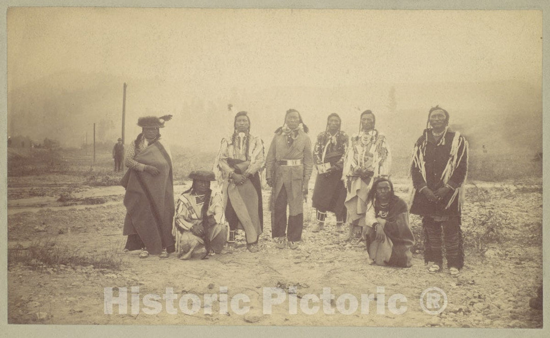 Photo Print : Group of Native American Men, Telegraph Poles in Background : Vintage Wall Art