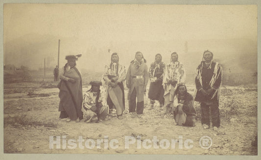 Photo Print : Group of Native American Men, Telegraph Poles in Background : Vintage Wall Art