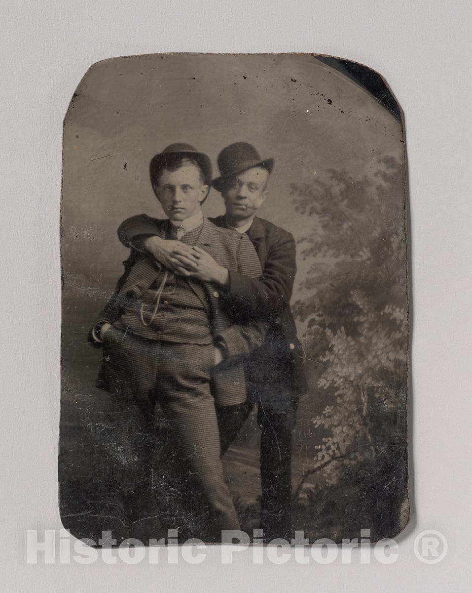 Art Print : Two Young Men, One Embracing The Other 1 - Artist Unknown : Vintage Wall Art