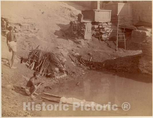 Photo Print : Cremation Ground at Manikarnika Ghat, Varanasi, India : Vintage Wall Art