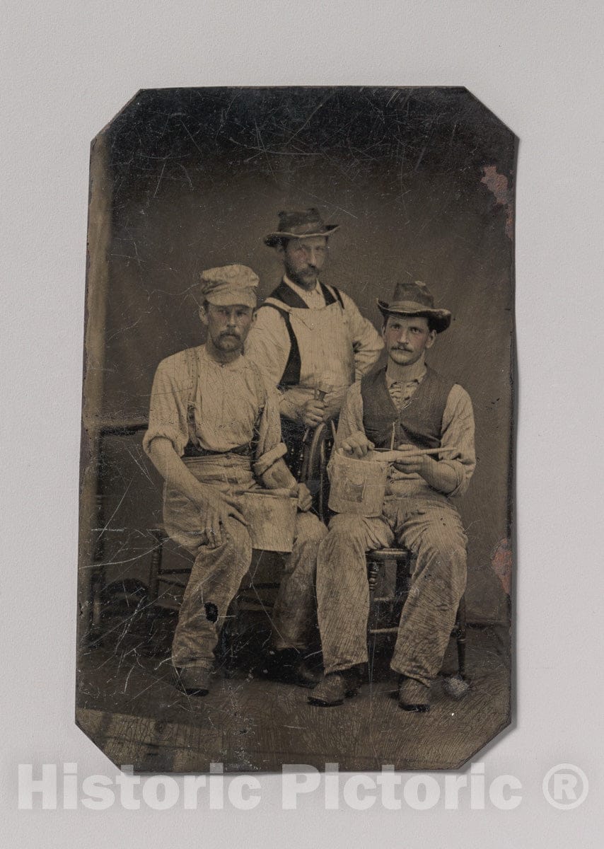 Art Print : Three Painters with Brushes and Paint Cans - Artist Unknown : Vintage Wall Art