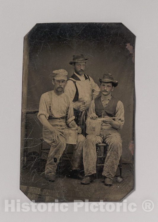 Art Print : Three Painters with Brushes and Paint Cans - Artist Unknown : Vintage Wall Art