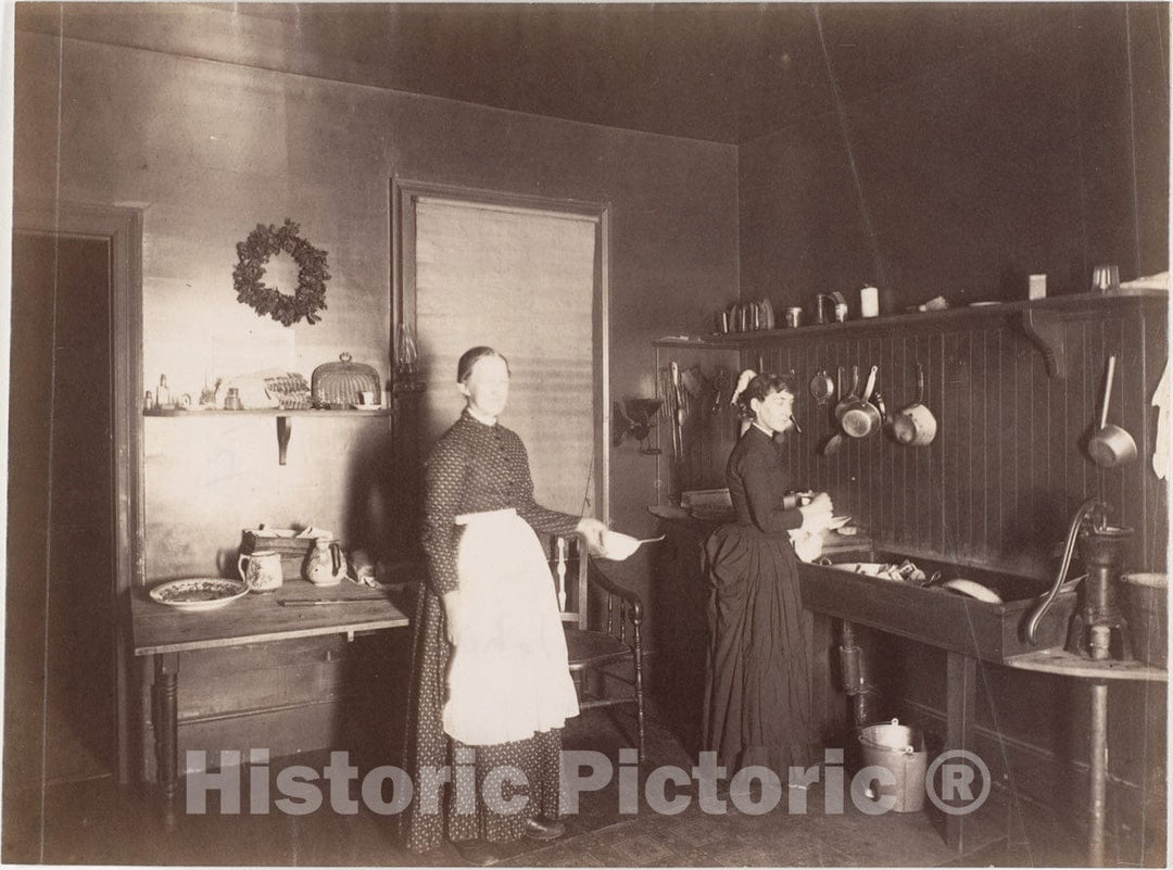 Photo Print : Two Women in a Kitchen : Vintage Wall Art