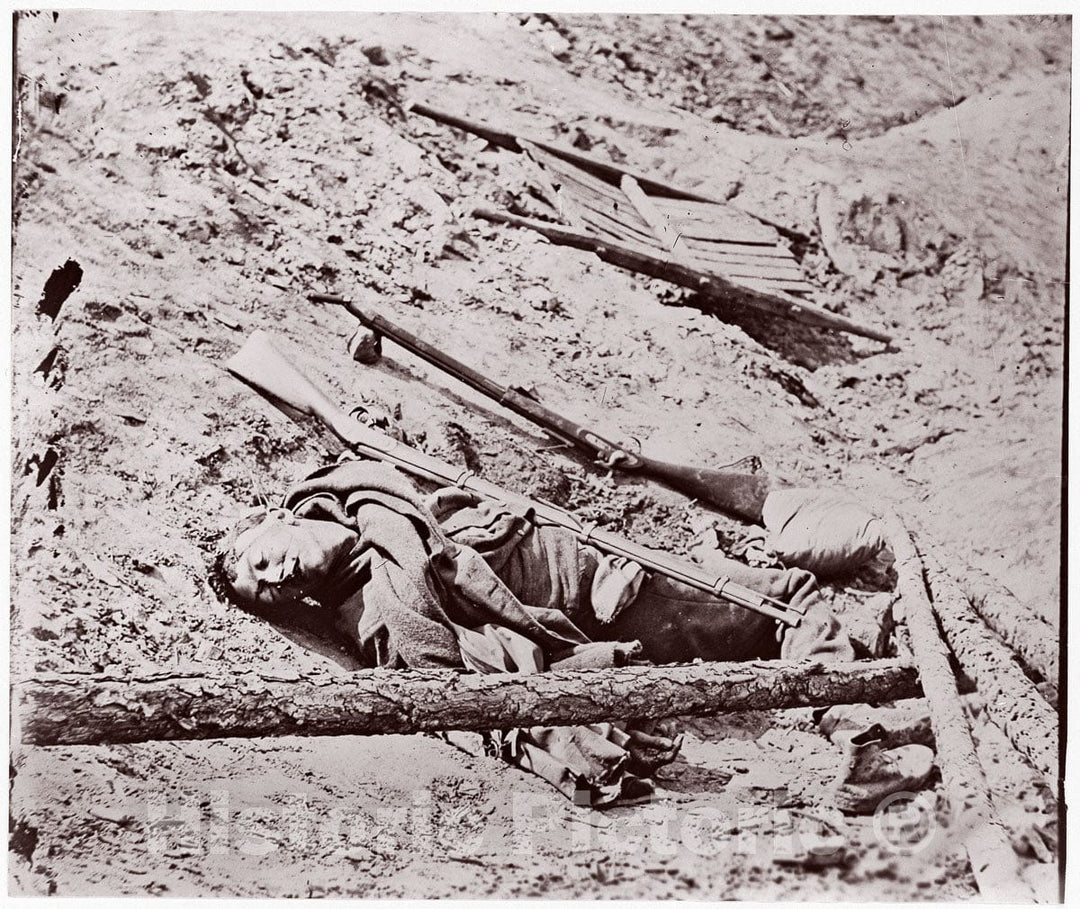 Photo Print : Formerly Mathew B. Brady - Dead Confederate Soldier at Fort Mahone, Petersburg : Vintage Wall Art