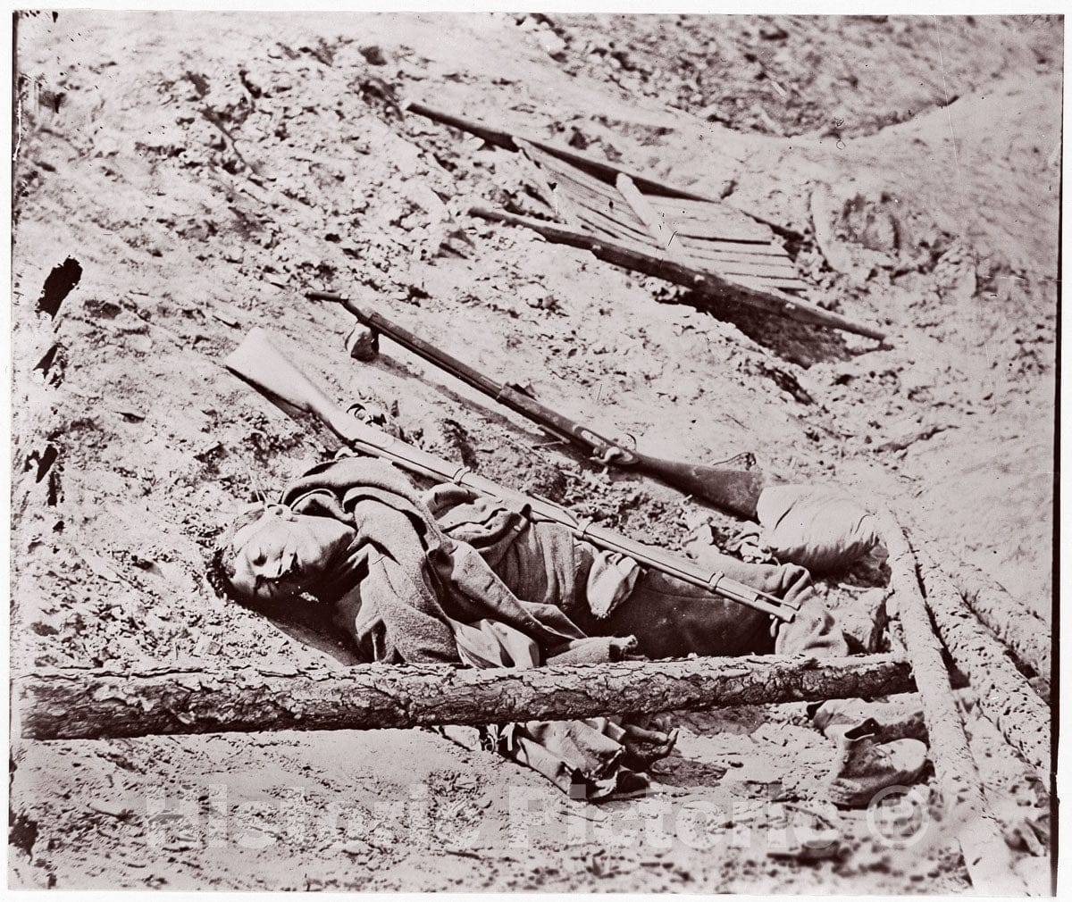 Photo Print : Formerly Mathew B. Brady - Dead Confederate Soldier at Fort Mahone, Petersburg : Vintage Wall Art