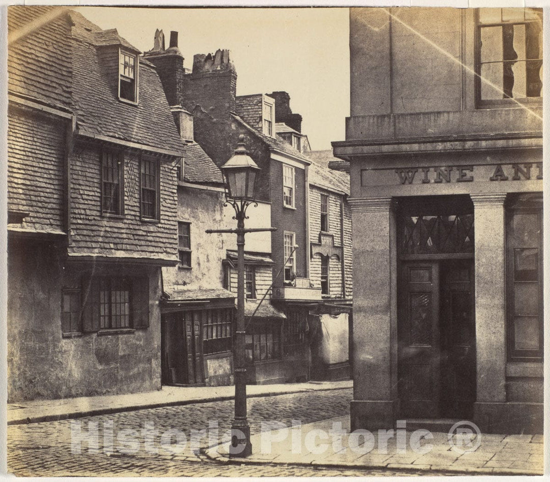 Photo Print : Street with Lamp Post and Wine Shop - Artist Unknown : Vintage Wall Art