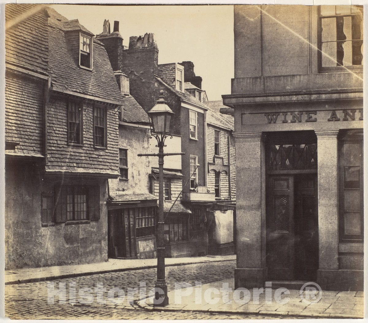 Photo Print : Street with Lamp Post and Wine Shop - Artist Unknown : Vintage Wall Art