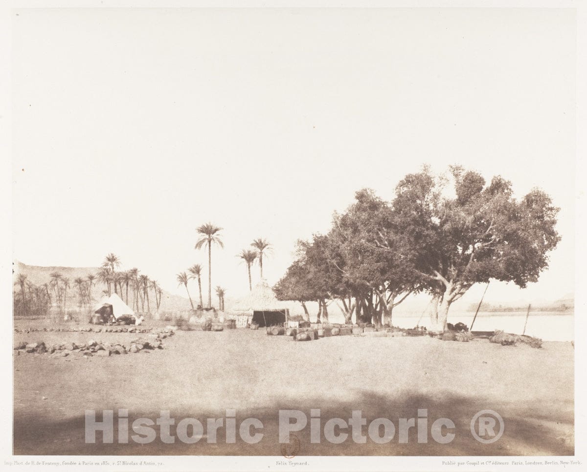 Photo Print : Félix Teynard - Korósko, Sycomores et Campement d'une Caravane Pour le Sennâr : Vintage Wall Art