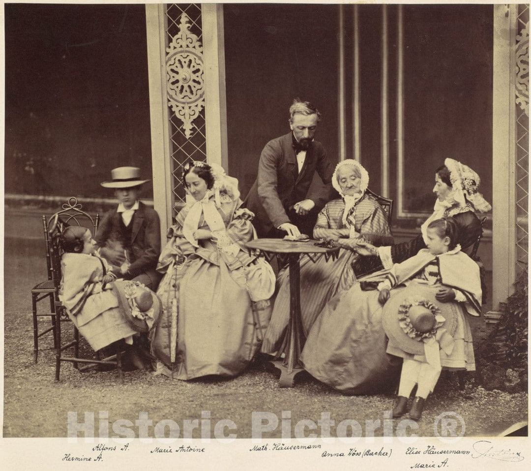 Photo Print : Franz Antoine - Group Portrait of Five Adults and Two Children in a Garden : Vintage Wall Art