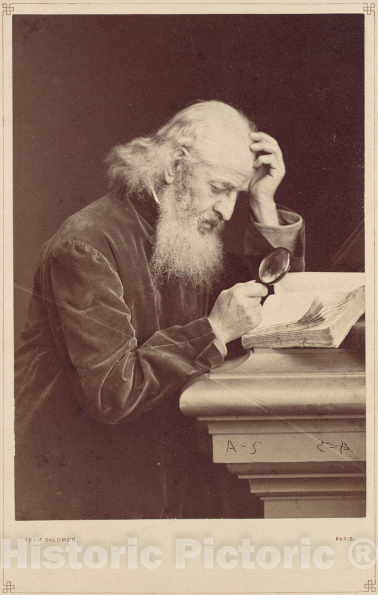 Photo Print : Antoine-Samuel Adam-Salomon - Bearded Man with Magnifying Glass Examining a Manuscript : Vintage Wall Art