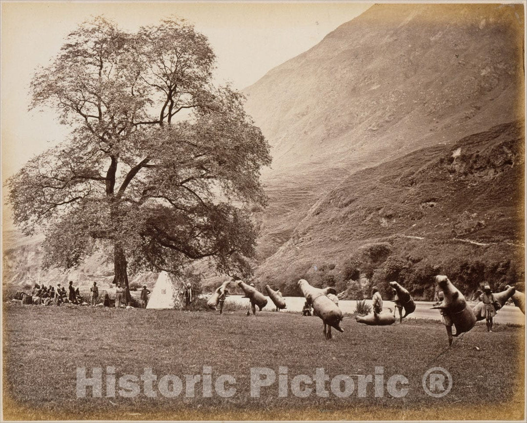 Photo Print : Samuel Bourne - Mussucks for Crossing The Beas River Below Bajoura : Vintage Wall Art