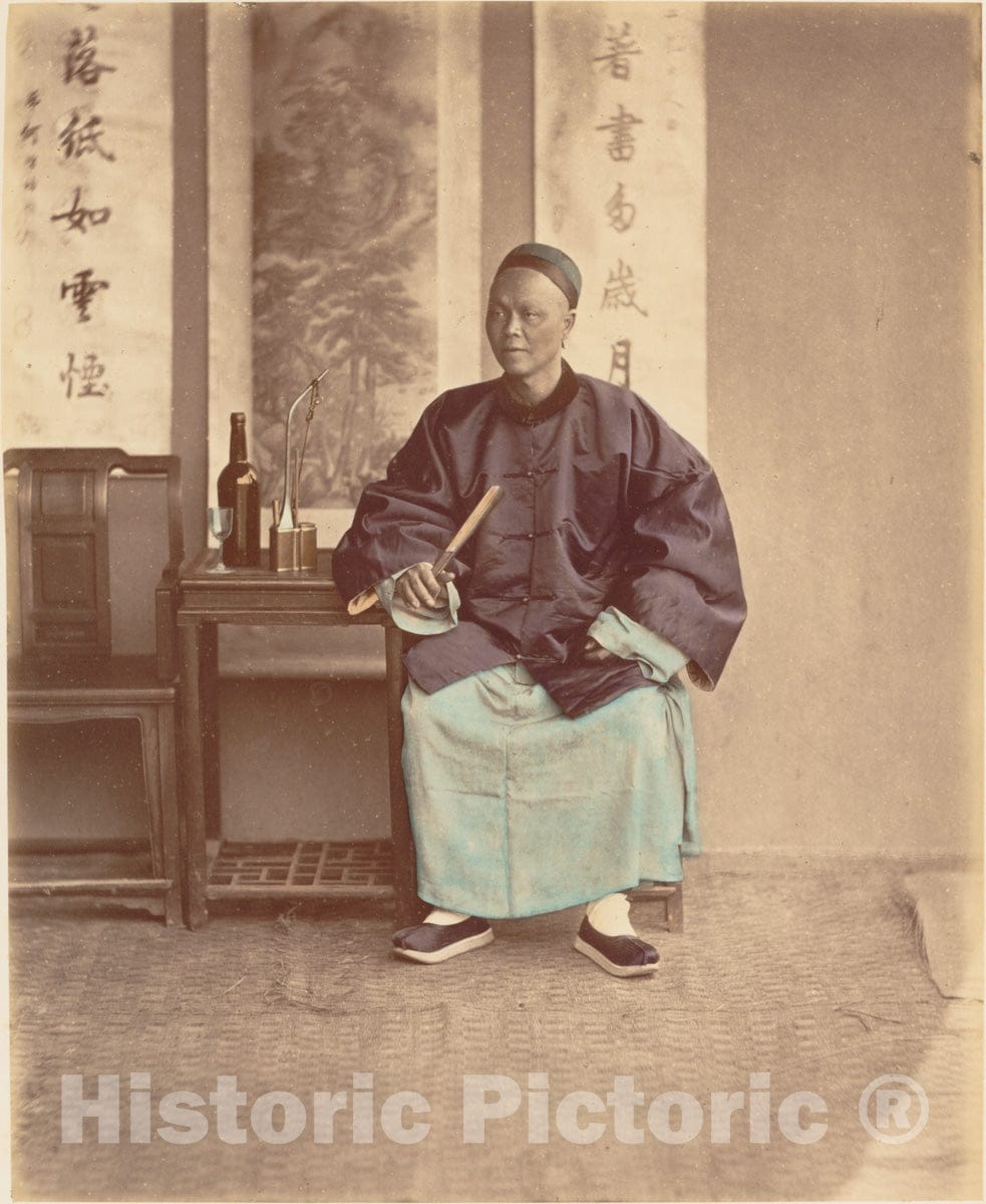 Photo Print : Raimund von Stillfried - Seated Chinese Woman with Fan : Vintage Wall Art