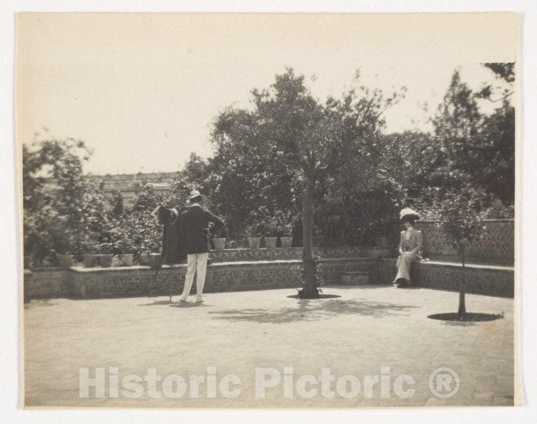 Photo Print : Adolf de Meyer - Adolf de Meyer Photographing Olga in a Garden : Vintage Wall Art
