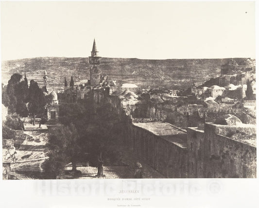 Photo Print : Auguste Salzmann - Jérusalem, Mosquée d'Omar, côté Ouest, Intérieur de l'enceinte : Vintage Wall Art