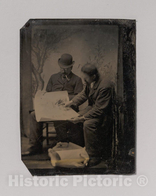 Art Print : Two Men Reviewing Plans - Artist Unknown : Vintage Wall Art
