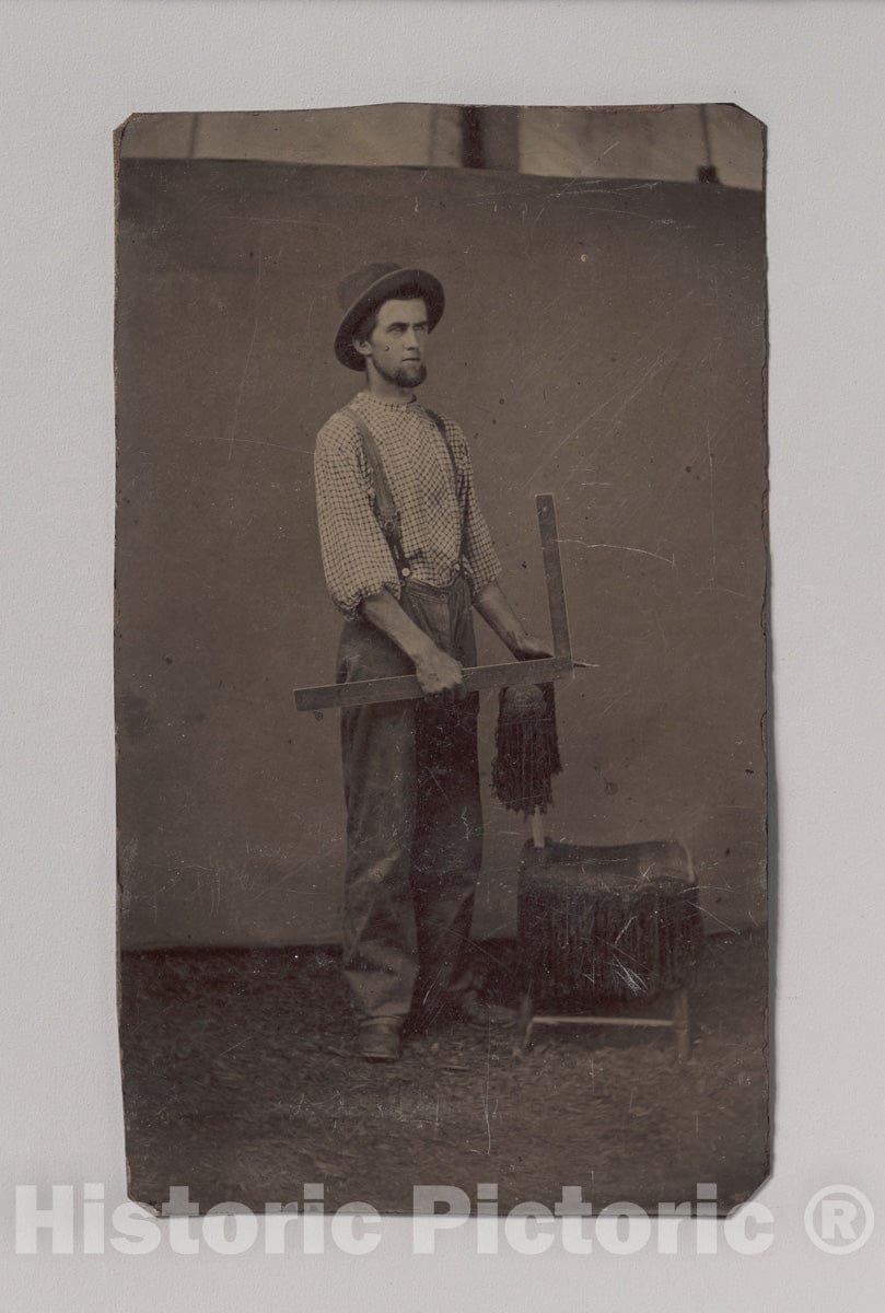 Art Print : Carpenter with Square - Artist Unknown : Vintage Wall Art