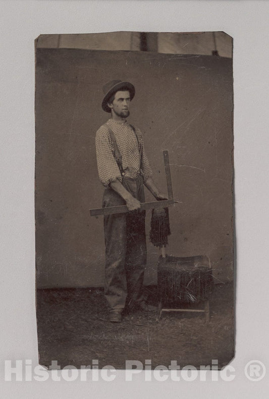 Art Print : Carpenter with Square - Artist Unknown : Vintage Wall Art