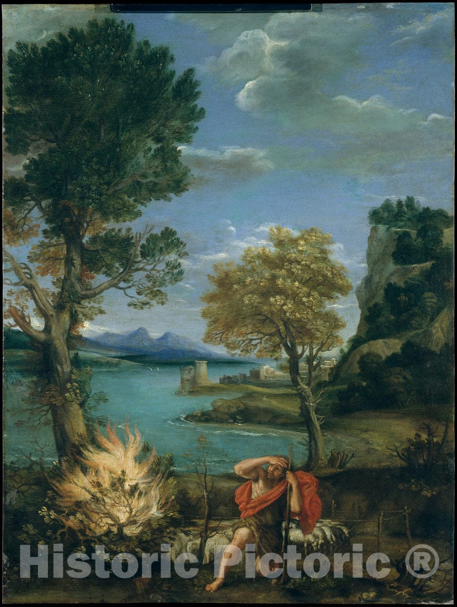Art Print : Domenichino (Domenico Zampieri) - Landscape with Moses and The Burning Bush : Vintage Wall Art