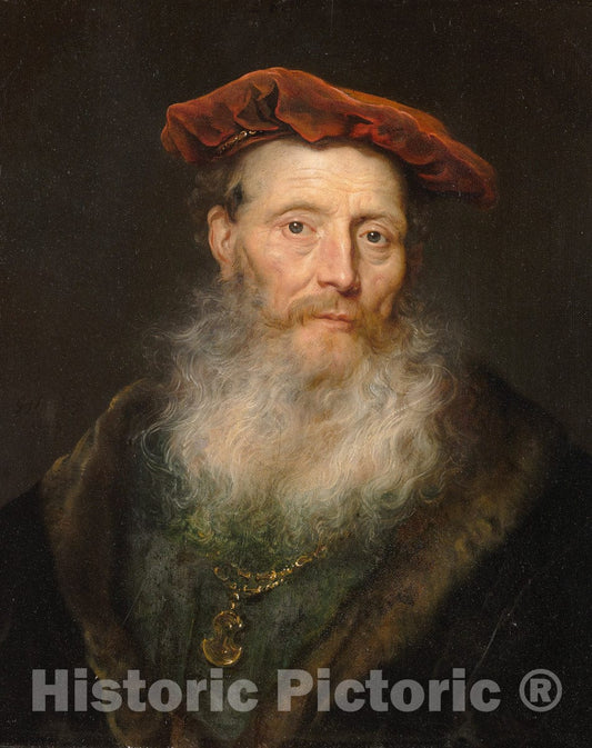 Art Print : Govert Flinck - Bearded Man with a Velvet Cap : Vintage Wall Art