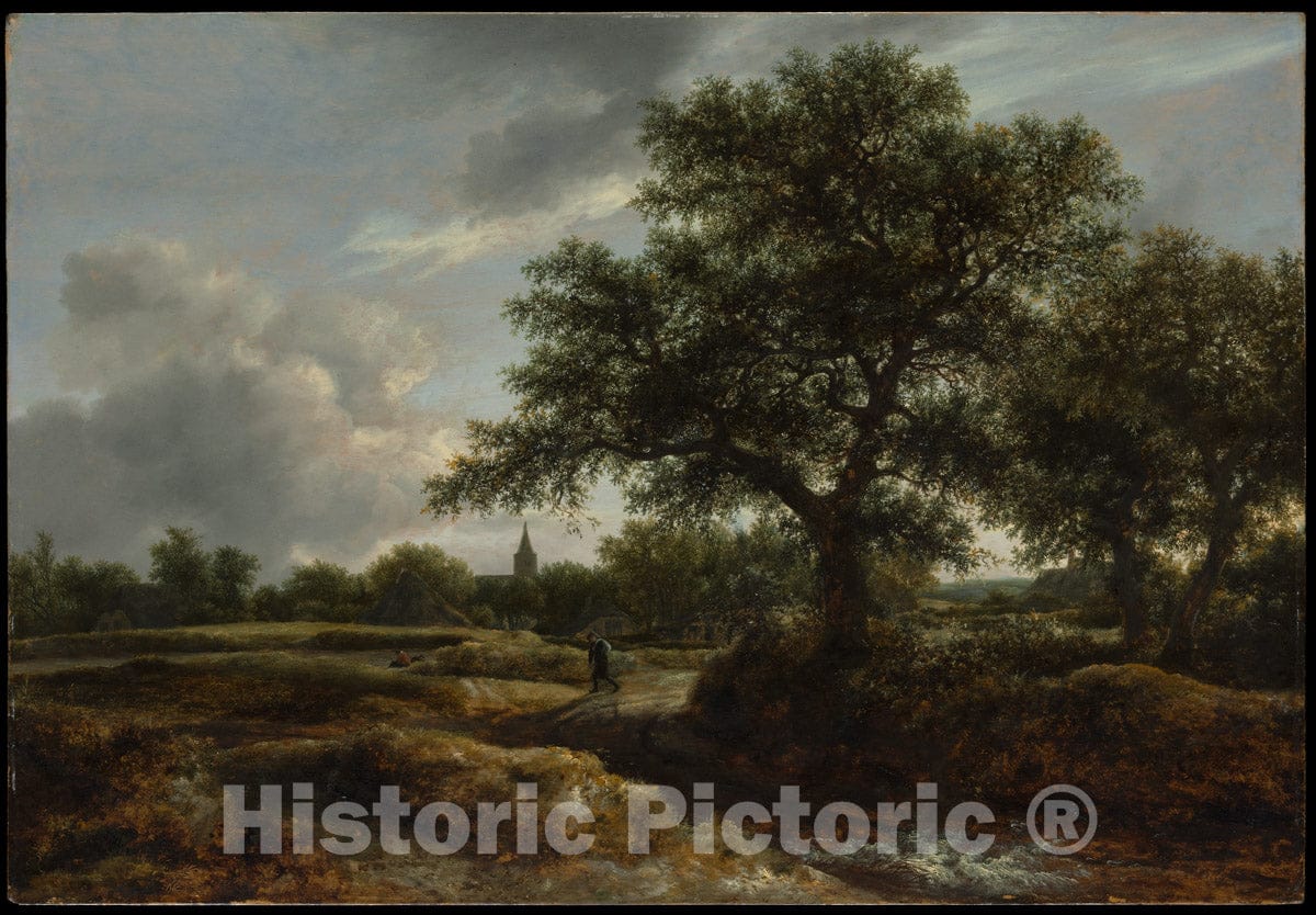 Art Print : Jacob Van Ruisdael - Landscape with a Village in The Distance : Vintage Wall Art