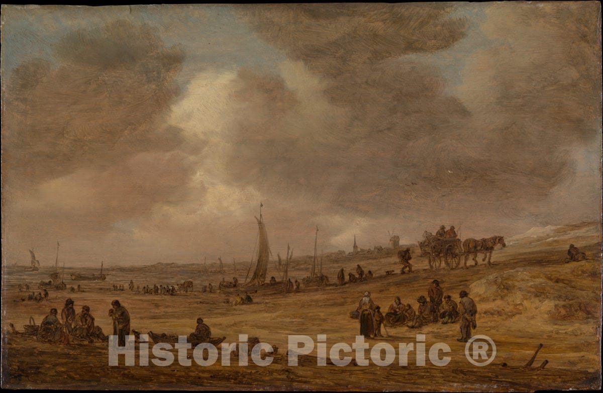 Art Print : Jan Van Goyen - A Beach with Fishing Boats : Vintage Wall Art