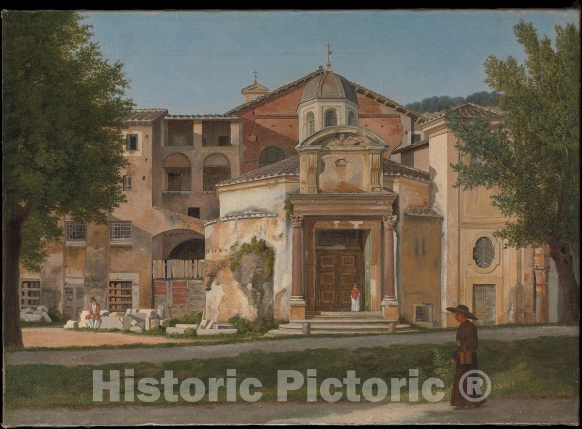 Art Print : Christoffer Wilhelm Eckersberg - A Section of The Via Sacra, Rome (The Church of Saints Cosmas and Damian) v.2 : Vintage Wall Art