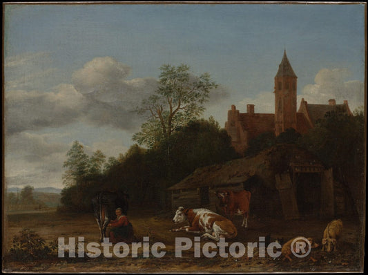 Art Print : Anthonie Van Borssom - Barnyard Scene : Vintage Wall Art