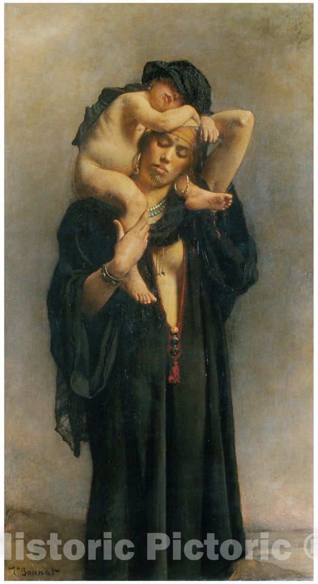 Art Print : Léon Bonnat - an Egyptian Peasant Woman and Her Child : Vintage Wall Art