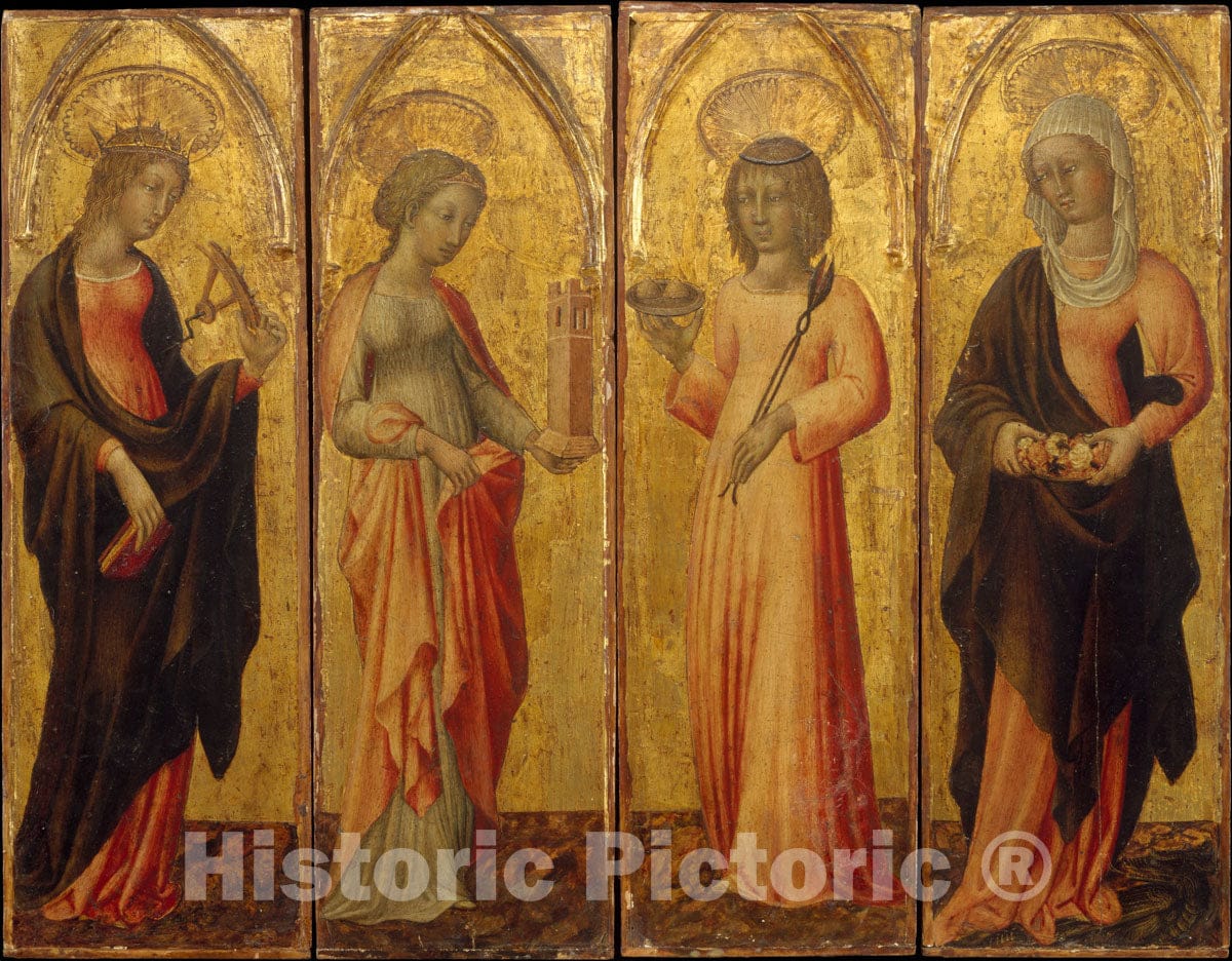 Art Print : Giovanni di Paolo (Giovanni di Paolo di Grazia) - Saints Catherine of Alexandria, Barbara, Agatha, and Margaret : Vintage Wall Art