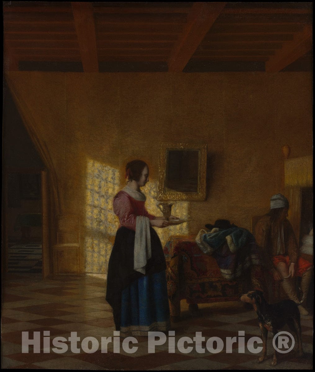 Art Print : Pieter de Hooch - Woman with a Water Pitcher, and a Man by a Bed (The Maidservant) : Vintage Wall Art