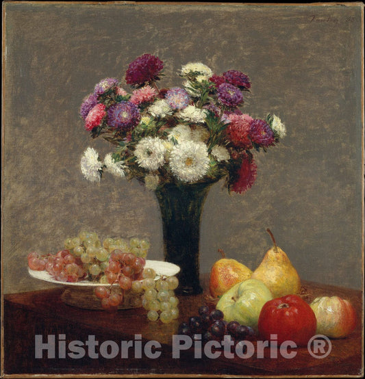 Art Print : Henri Fantin-Latour - Asters and Fruit on a Table : Vintage Wall Art