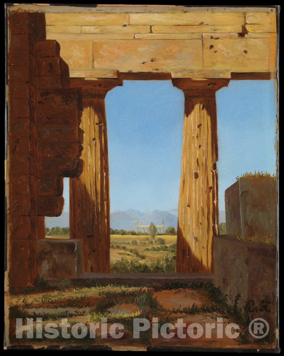 Art Print : Constantin Hansen - Columns of The Temple of Neptune at Paestum : Vintage Wall Art