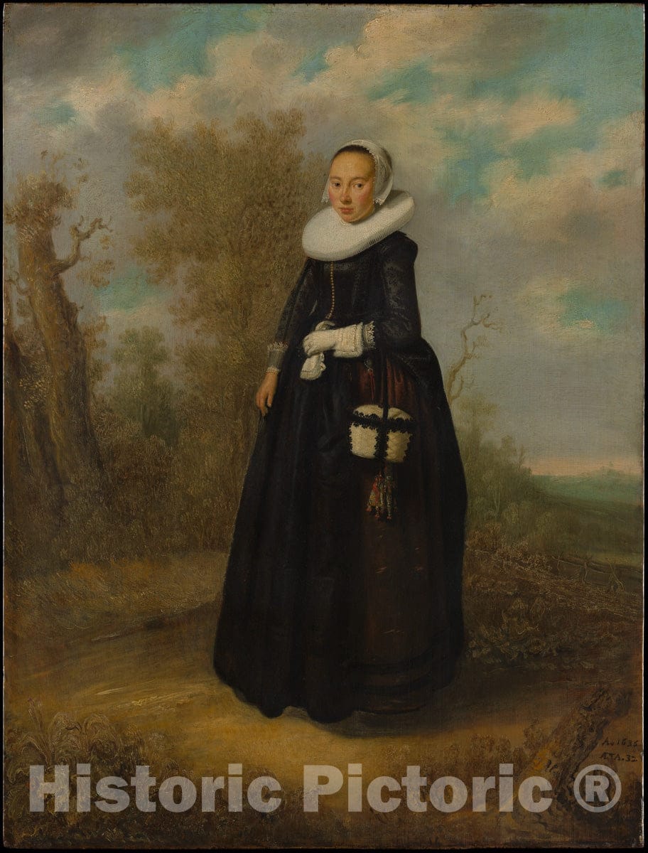 Art Print : Dutch Painter - A Young Woman in a Landscape : Vintage Wall Art