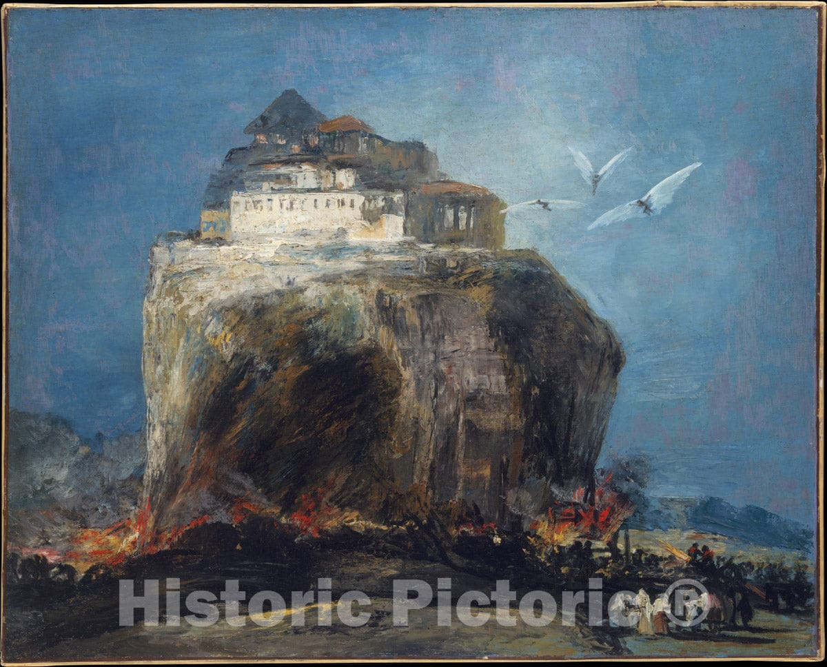 Art Print : Style of Goya - A City on a Rock : Vintage Wall Art