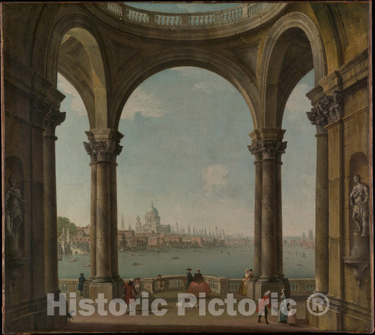 Art Print : Antonio Joli - Capriccio with St. Paul's and Old London Bridge : Vintage Wall Art