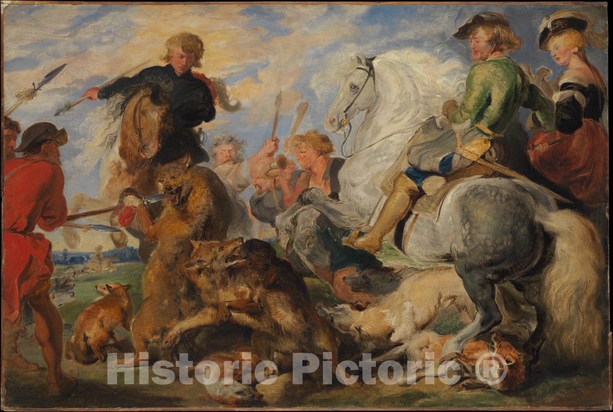 Art Print : Sir Edwin Henry Landseer - Copy After Rubens's Wolf and Fox Hunt : Vintage Wall Art
