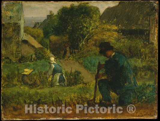 Art Print : Jean-François Millet - Garden Scene : Vintage Wall Art