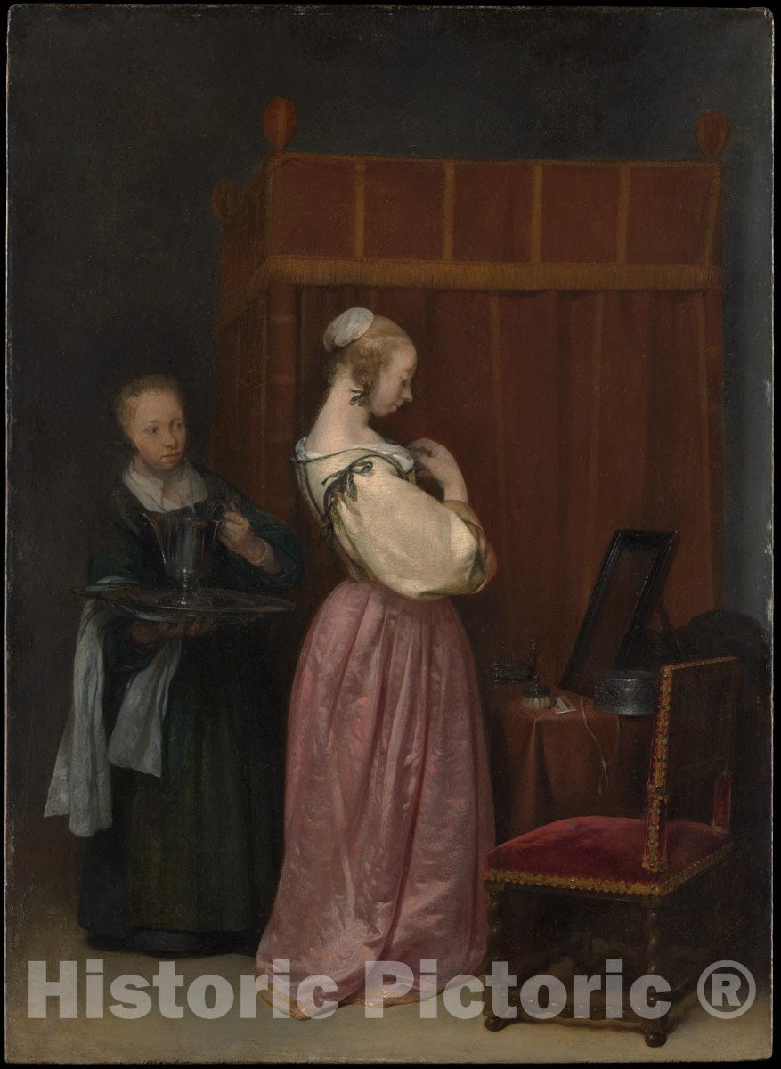 Art Print : Gerard TER Borch The Younger - A Young Woman at Her Toilet with a Maid : Vintage Wall Art