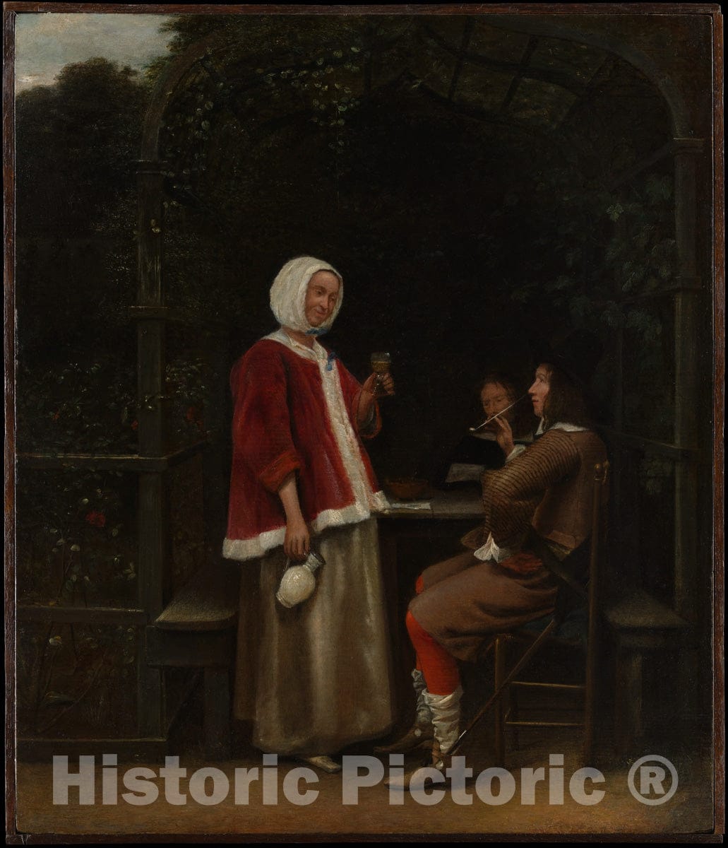 Art Print : Pieter de Hooch - A Woman and Two Men in an Arbor : Vintage Wall Art