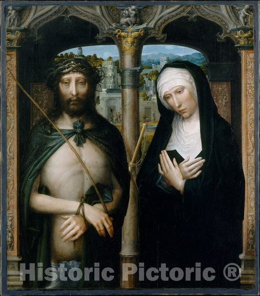 Art Print : Adriaen Isenbrant - Christ Crowned with Thorns (ECCE Homo), and The Mourning Virgin : Vintage Wall Art
