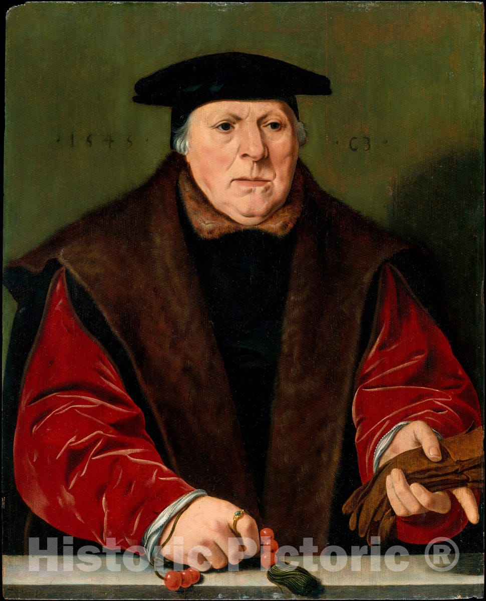 Art Print : Copy After Jan Cornelisz Vermeyen - Portrait of a Man with a Rosary : Vintage Wall Art