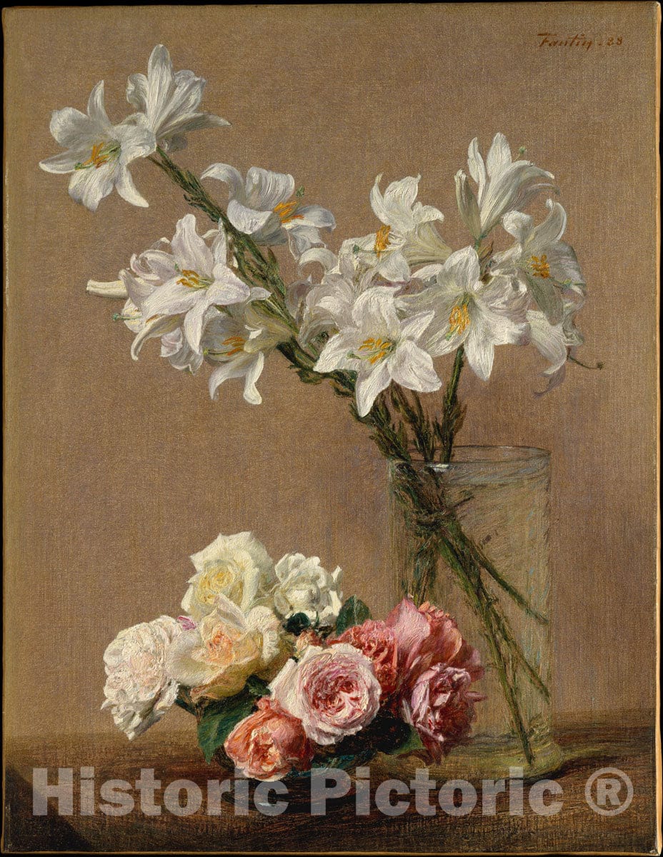 Art Print : Henri Fantin-Latour - Roses and Lilies : Vintage Wall Art