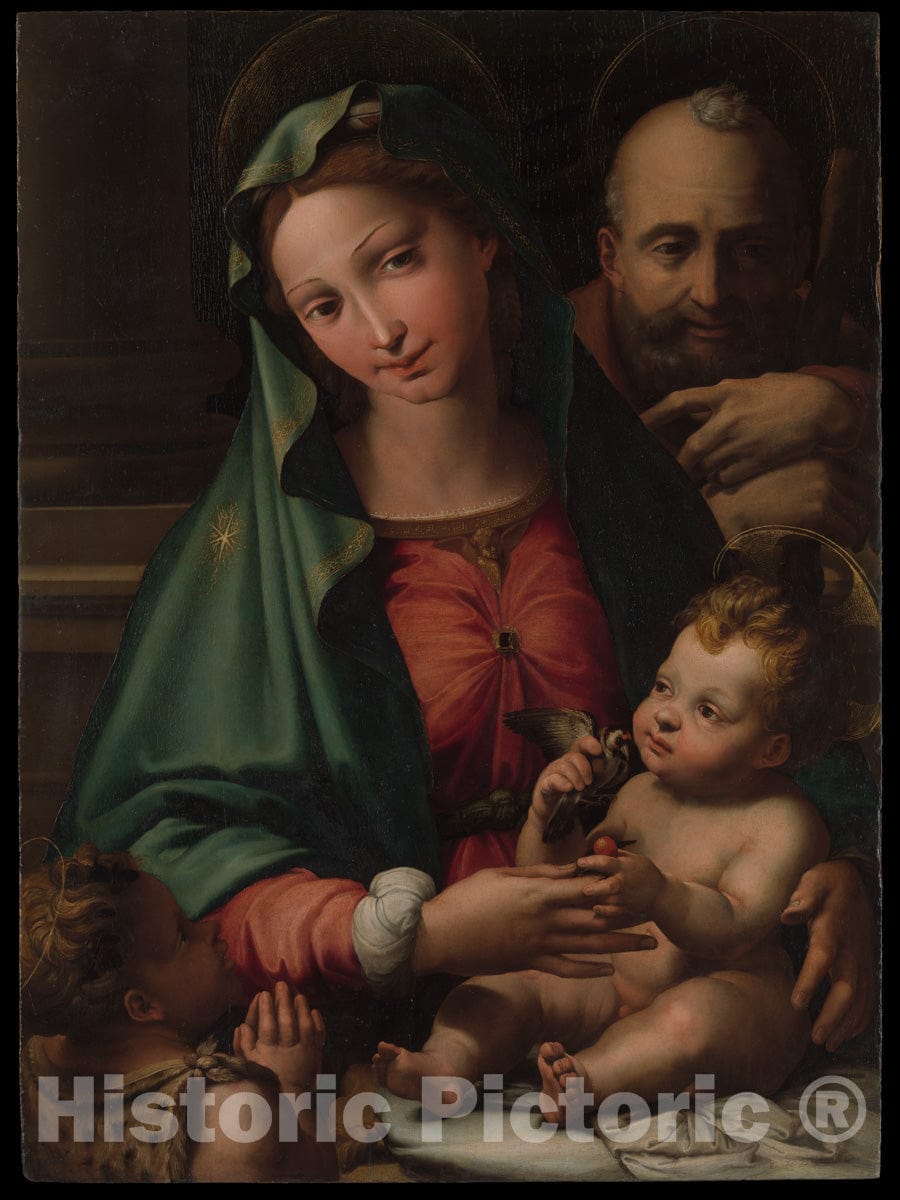 Art Print : Perino del Vaga (Pietro Buonaccorsi) - The Holy Family with The Infant Saint John The Baptist : Vintage Wall Art