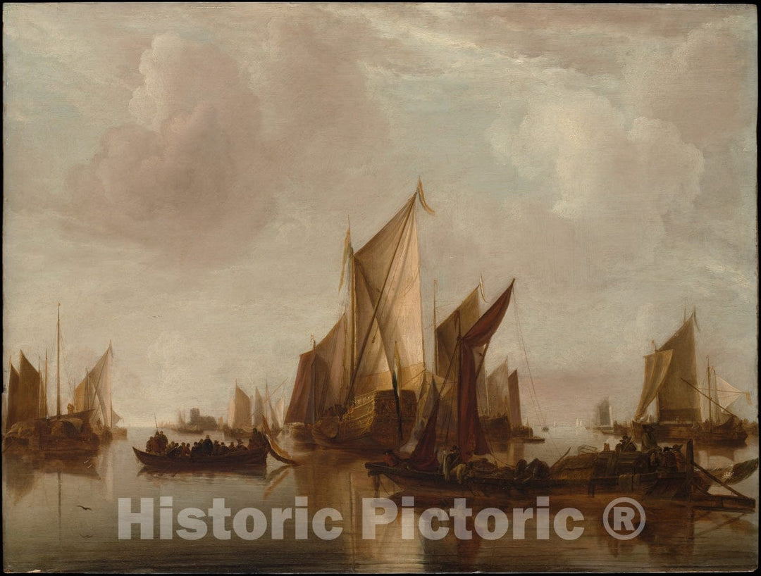 Art Print : Jan Van de Cappelle - A State Yacht and Other Craft in Calm Water : Vintage Wall Art