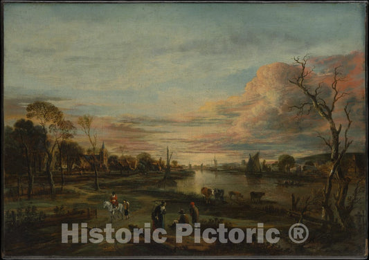 Art Print : Aert Van der Neer - Landscape at Sunset : Vintage Wall Art