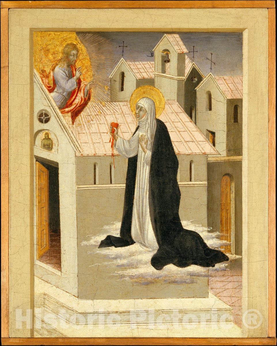 Art Print : Giovanni di Paolo (Giovanni di Paolo di Grazia) - Saint Catherine of Siena Exchanging Her Heart with Christ : Vintage Wall Art