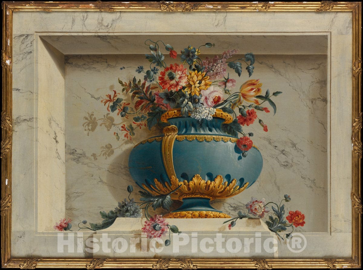 Art Print : Michel Bruno Bellengé - Vase of Flowers in a Niche : Vintage Wall Art